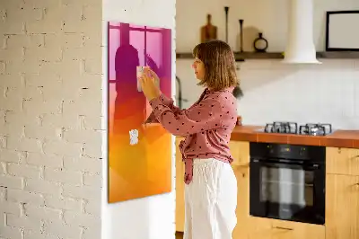 Glazen magneetbord met decoratieve print van een geleidelijke zonsopgang