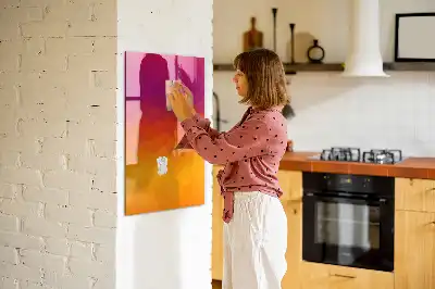 Glazen magneetbord met decoratieve print van een geleidelijke zonsopgang