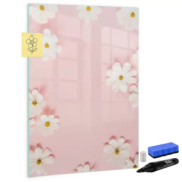 Magnetisch glazen memobord voor aan de muur motief bloemen