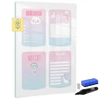 Eenhoorn planner magnetisch memobord van glas voor aan de muur