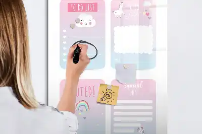 Eenhoorn planner magnetisch memobord van glas voor aan de muur