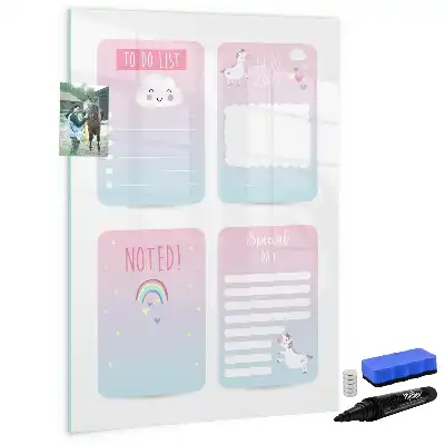 Eenhoorn planner magnetisch memobord van glas voor aan de muur