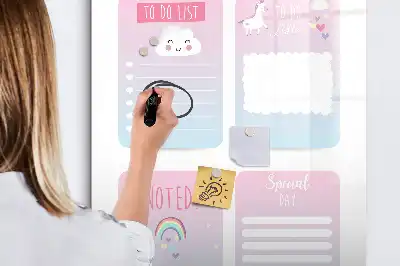 Eenhoorn planner magnetisch memobord van glas voor aan de muur