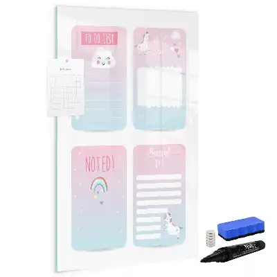 Eenhoorn planner magnetisch memobord van glas voor aan de muur