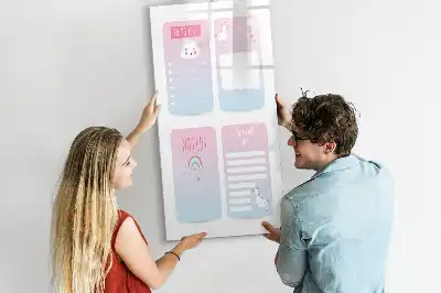 Eenhoorn planner magnetisch memobord van glas voor aan de muur