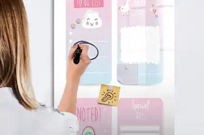Eenhoorn planner magnetisch memobord van glas voor aan de muur