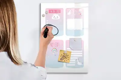 Eenhoorn planner magnetisch memobord van glas voor aan de muur