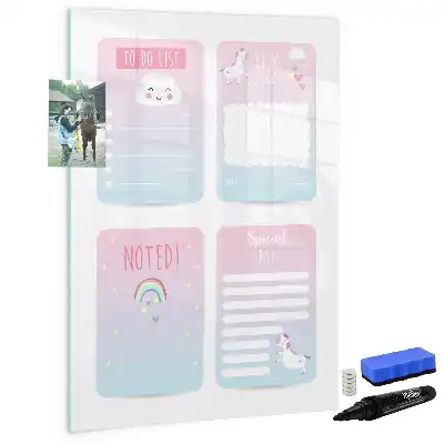 Eenhoorn planner magnetisch memobord van glas voor aan de muur