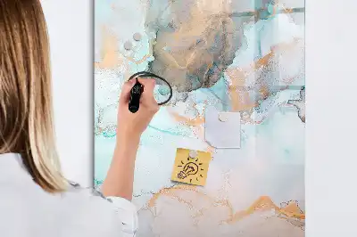 Magnetisch glazen memobord voor aan de muur met abstracte inktprint