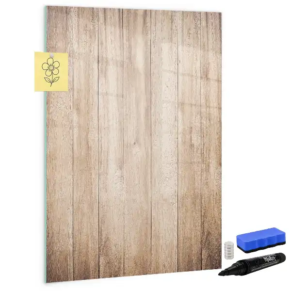 Glazen magneetbord met decoratieve print lichte houten planken