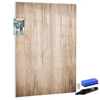 Glazen magneetbord met decoratieve print lichte houten planken