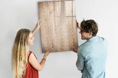 Glazen magneetbord met decoratieve print lichte houten planken