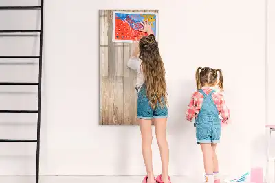 Glazen magneetbord met decoratieve print lichte houten planken