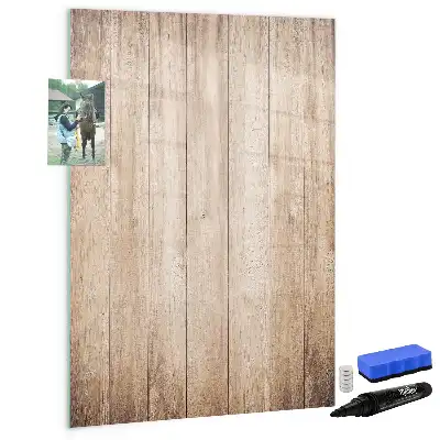 Glazen magneetbord met decoratieve print lichte houten planken