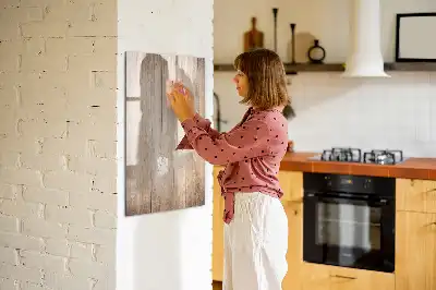 Glazen magneetbord met decoratieve print lichte houten planken
