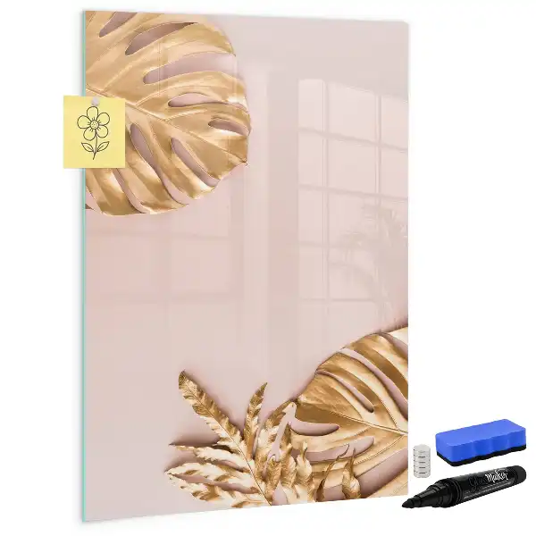 Magnetisch glazen memobord voor aan de muur met gouden bladerenpatroon