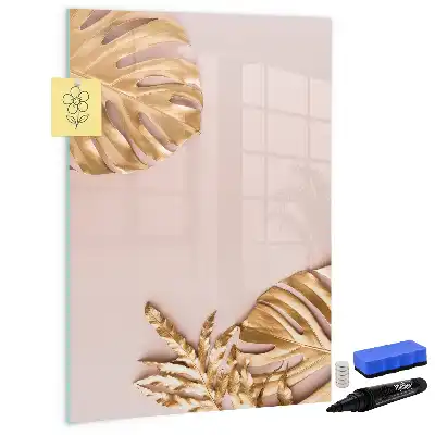 Magnetisch glazen memobord voor aan de muur met gouden bladerenpatroon