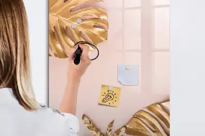 Magnetisch glazen memobord voor aan de muur met gouden bladerenpatroon