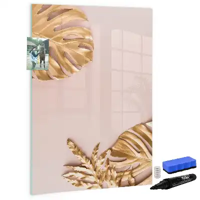 Magnetisch glazen memobord voor aan de muur met gouden bladerenpatroon