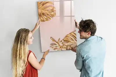 Magnetisch glazen memobord voor aan de muur met gouden bladerenpatroon