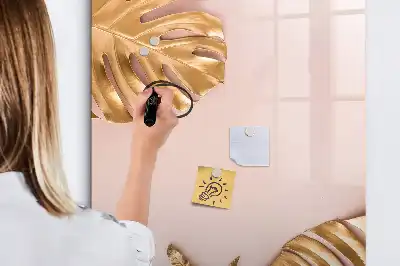 Magnetisch glazen memobord voor aan de muur met gouden bladerenpatroon
