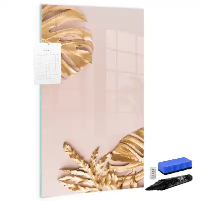Magnetisch glazen memobord voor aan de muur met gouden bladerenpatroon