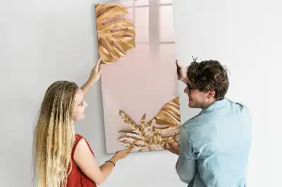 Magnetisch glazen memobord voor aan de muur met gouden bladerenpatroon