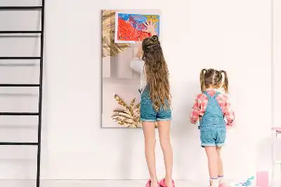 Magnetisch glazen memobord voor aan de muur met gouden bladerenpatroon