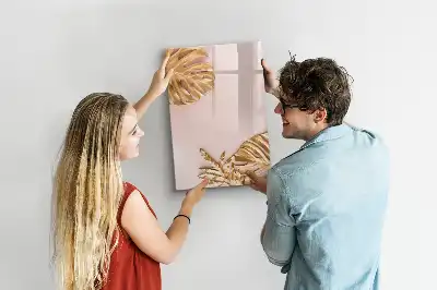 Magnetisch glazen memobord voor aan de muur met gouden bladerenpatroon