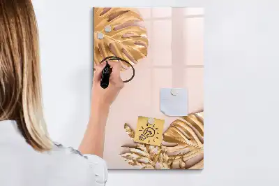 Magnetisch glazen memobord voor aan de muur met gouden bladerenpatroon