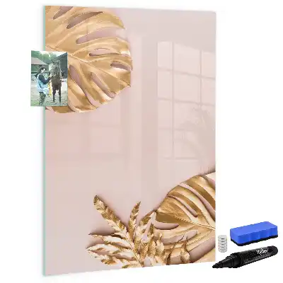 Magnetisch glazen memobord voor aan de muur met gouden bladerenpatroon