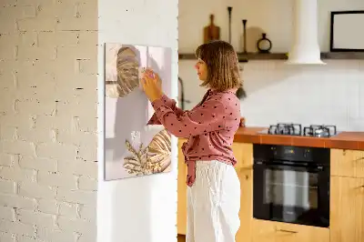 Magnetisch glazen memobord voor aan de muur met gouden bladerenpatroon