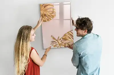 Magnetisch glazen memobord voor aan de muur met gouden bladerenpatroon