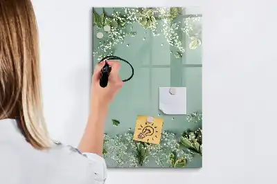 Glazen magneetbord met gipskruidprint met decoratieve print