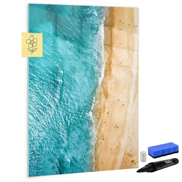 Glazen magneetbord met decoratieve print van een zeestrand