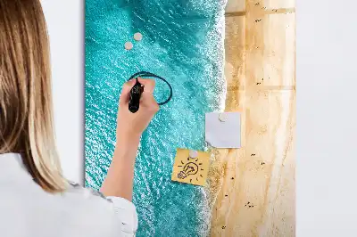 Glazen magneetbord met decoratieve print van een zeestrand