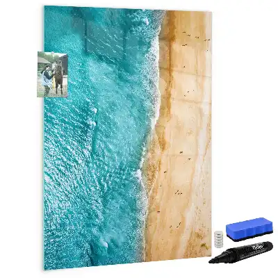 Glazen magneetbord met decoratieve print van een zeestrand