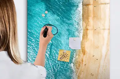 Glazen magneetbord met decoratieve print van een zeestrand