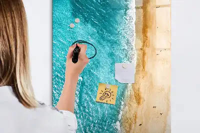 Glazen magneetbord met decoratieve print van een zeestrand