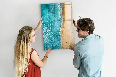 Glazen magneetbord met decoratieve print van een zeestrand