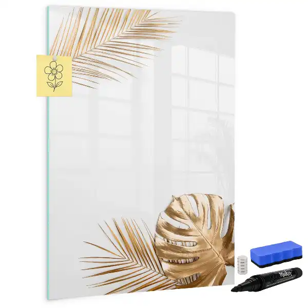 Magnetisch glazen memobord met decoratie van gouden bladeren