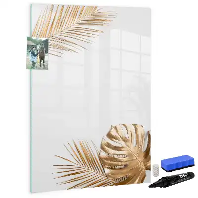 Magnetisch glazen memobord met decoratie van gouden bladeren