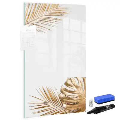 Magnetisch glazen memobord met decoratie van gouden bladeren