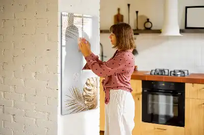 Magnetisch glazen memobord met decoratie van gouden bladeren