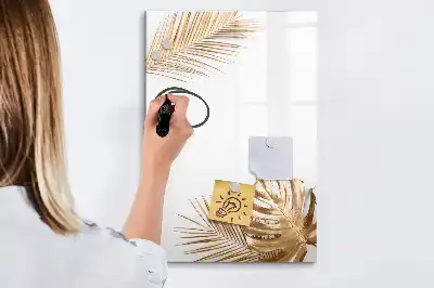 Magnetisch glazen memobord met decoratie van gouden bladeren