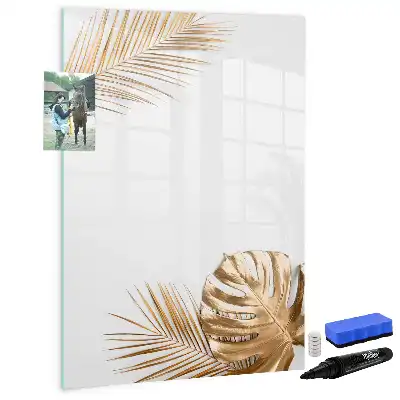 Magnetisch glazen memobord met decoratie van gouden bladeren