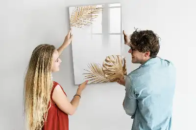 Magnetisch glazen memobord met decoratie van gouden bladeren