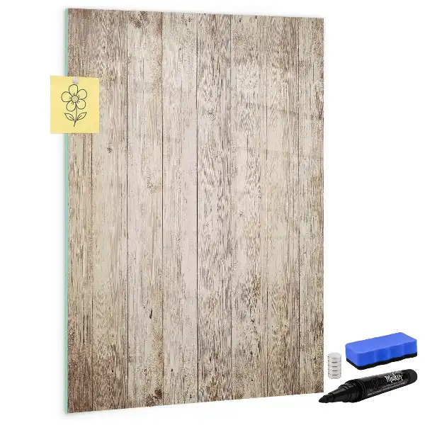 Magnetisch glazen memobord houten planken voor aan de muur