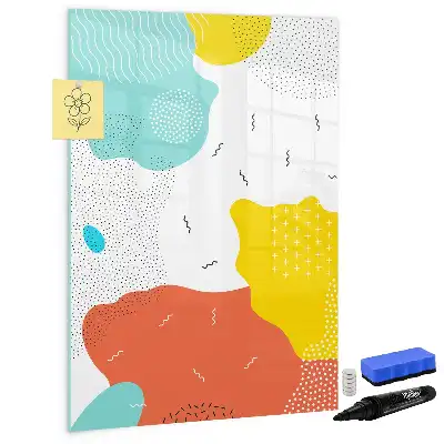 Magnetisch glazen memobord voor aan de muur met decoratieve kleurrijke krabbels