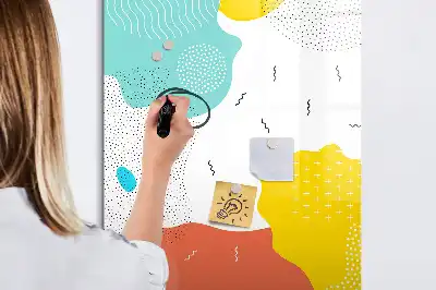 Magnetisch glazen memobord voor aan de muur met decoratieve kleurrijke krabbels